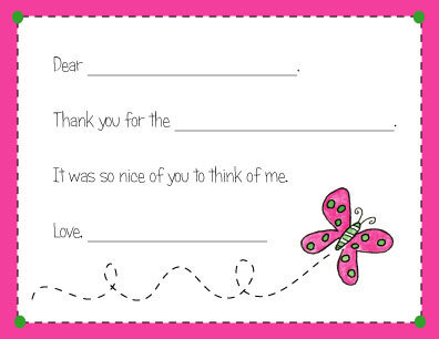 Butterfly Fill In Thank You Notes